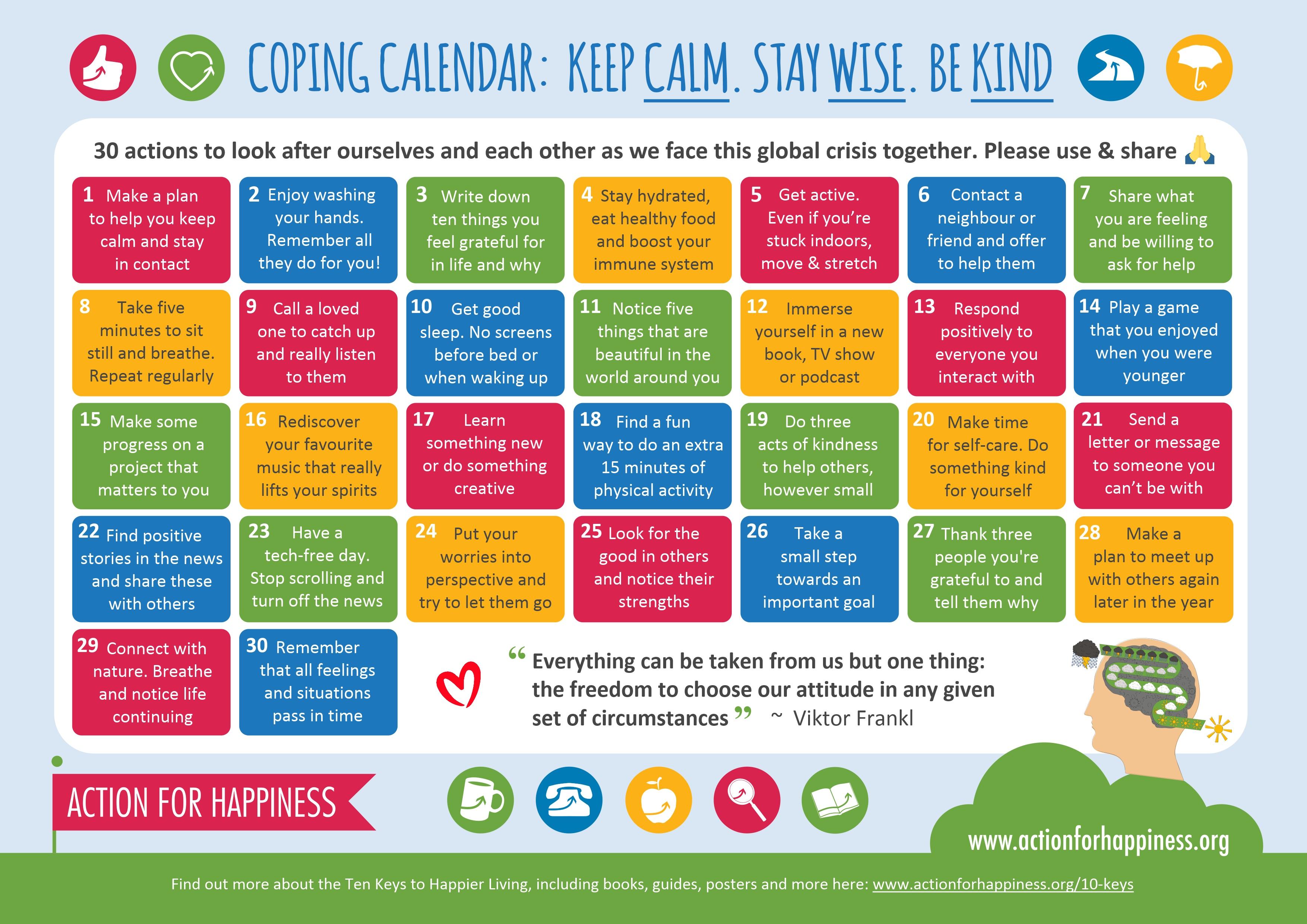 Coping Calendar Actions for Happiness